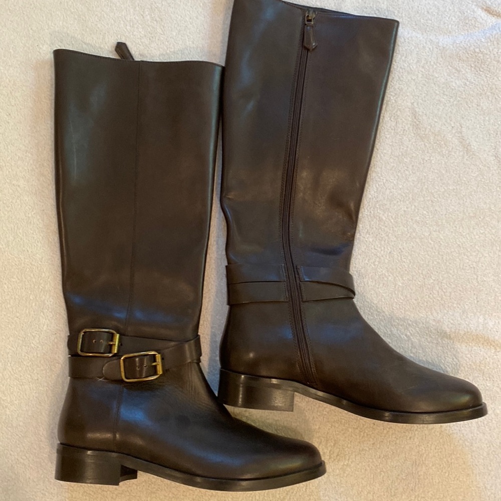NWT L.K. Bennett Brogan dark brown leather tall equestrian  riding boots Sz 38